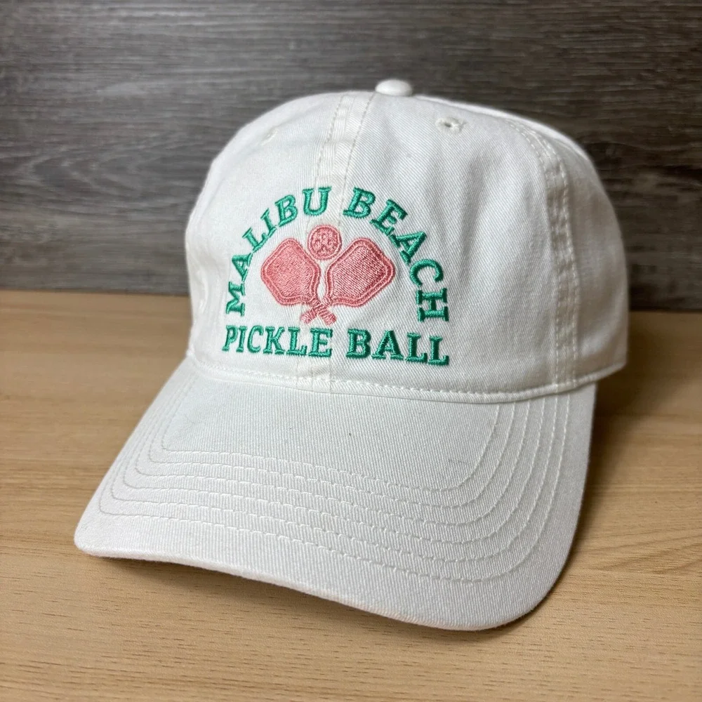 Malibu Beach Pickle Ball‎ Hat Strap Back Womens White Adjustable